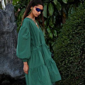 KKCO UTILITY WRAP DRESS IN PINE IN OVERSIZED SMALL